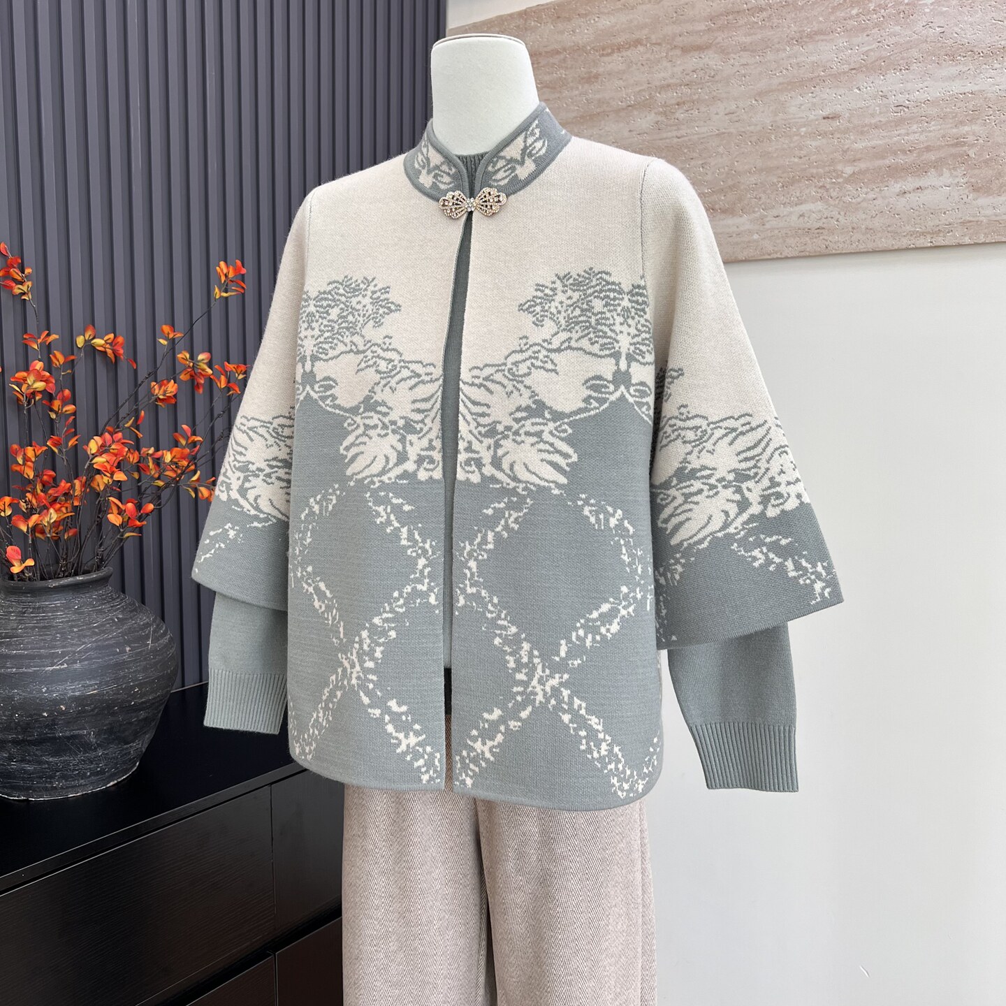 新中式新款妈妈装秋冬针织内搭开衫套装中老年女士气质百搭两件套