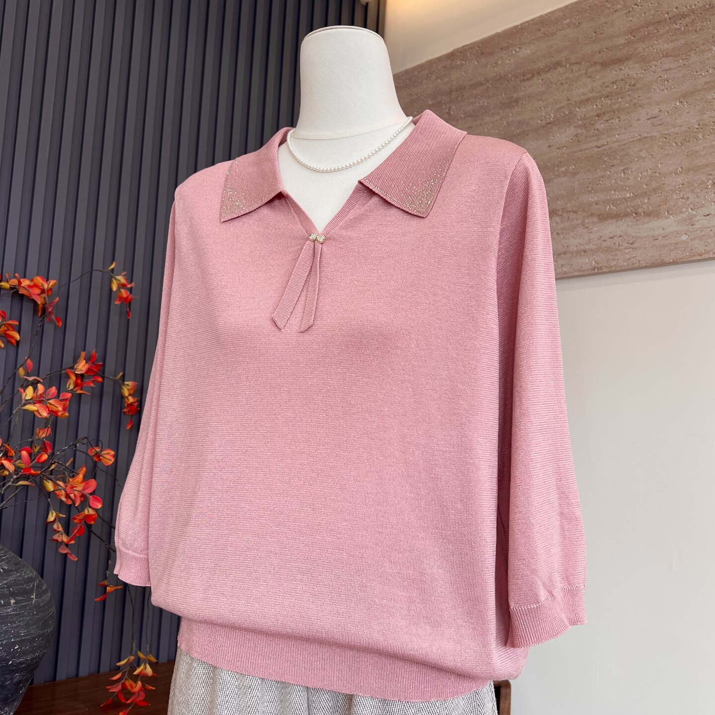 时尚新款妈妈装春夏季七分袖T恤上衣中老年女士翻领气质显瘦小衫