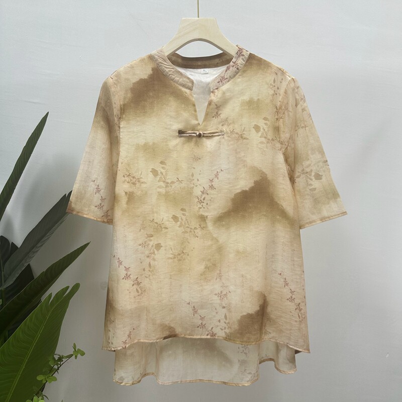 复古中国风妈妈装棉麻女装短袖夏装新款薄款中老年两件套T恤上衣