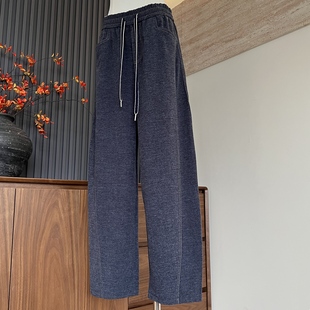 新款妈妈装秋季牛仔裤九分弯道显瘦裤子中老年女抽绳松紧腰直筒裤