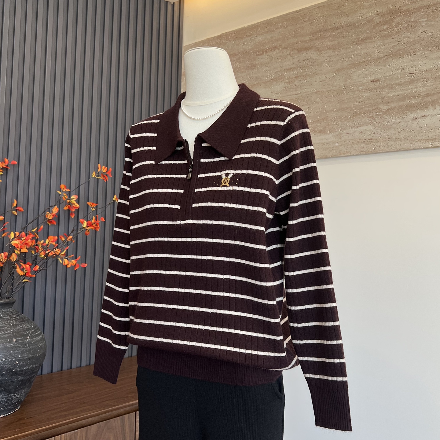 妈妈装新款针织衫上衣秋季条纹