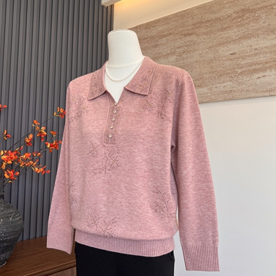 新款时尚妈妈装秋季针织衫翻领