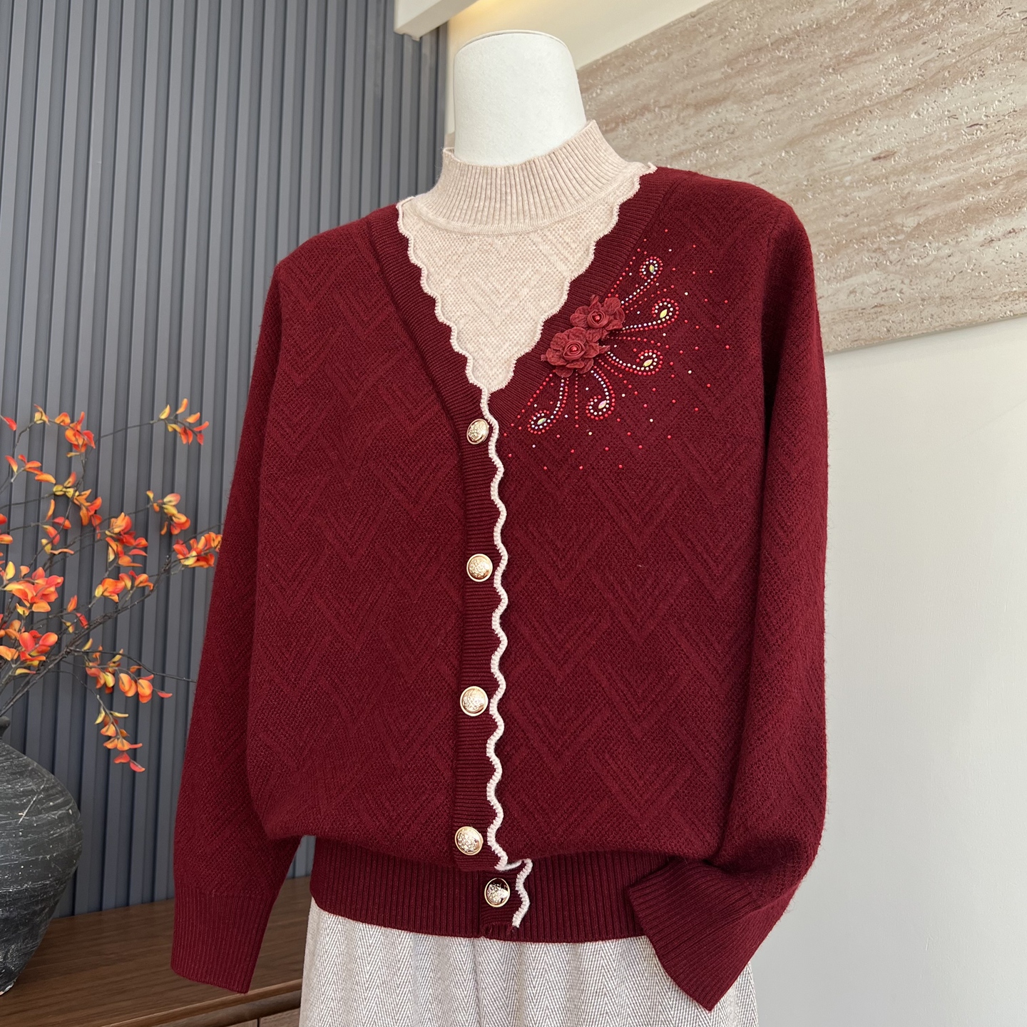 时尚新款秋冬季假两件半高领上衣