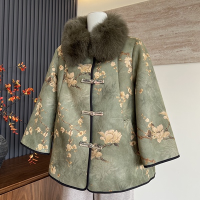 新中式新款妈妈装皮毛一体开衫