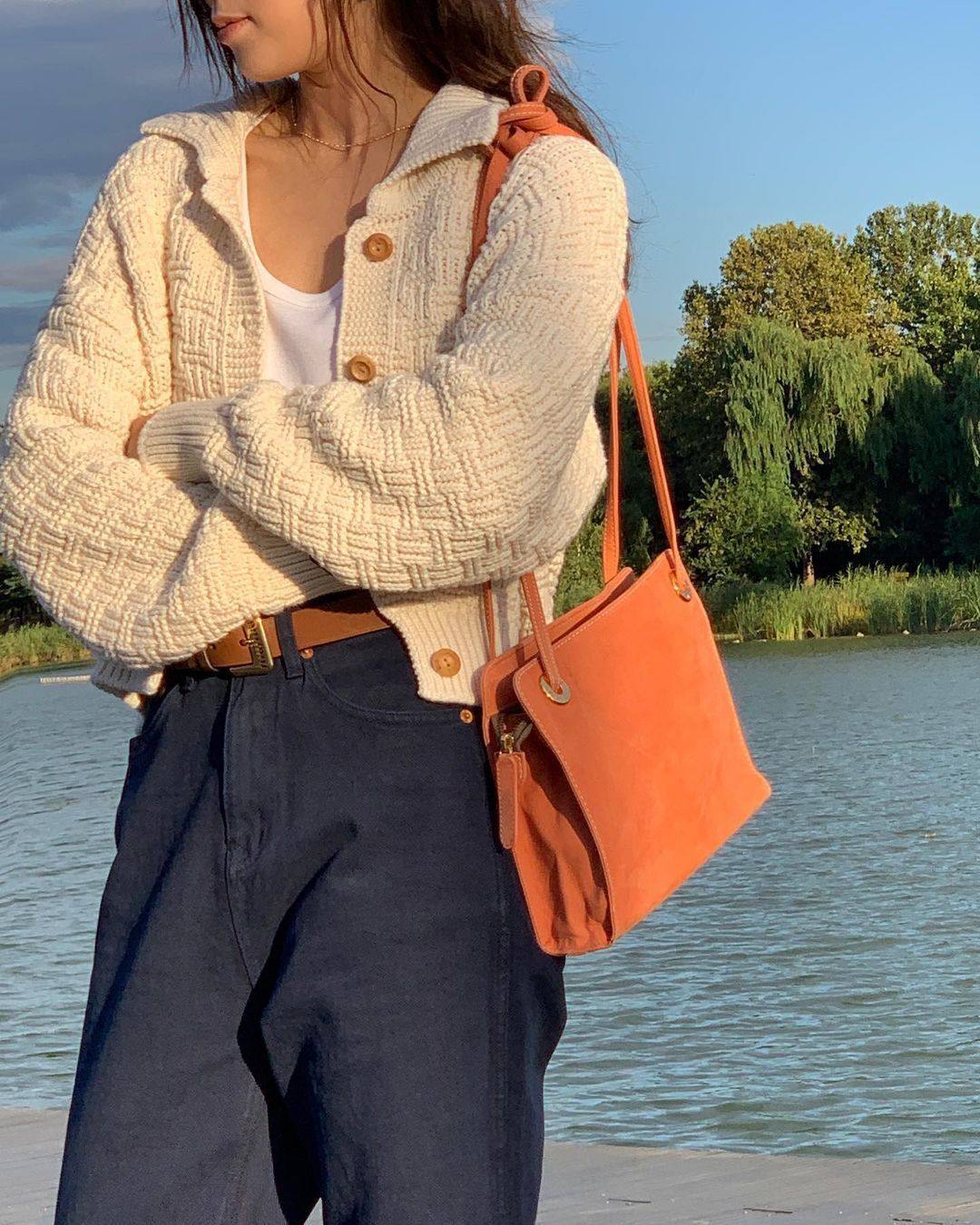 新版韩国小众东大门 modest mood 扭花菱格翻领针织开衫毛衣