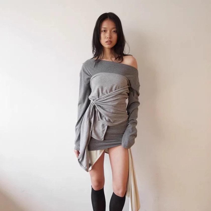 设计感绑带抹胸背心女不对称围裹式针织上衣辣妹个性