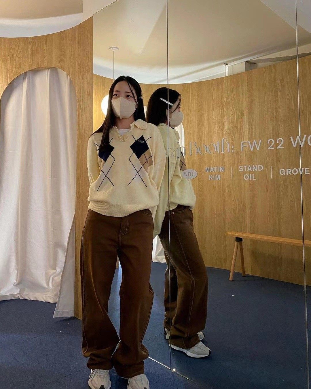 新版韩国小众 grove  dawn宽松休闲中高腰直筒彩色牛仔裤绿棕色女