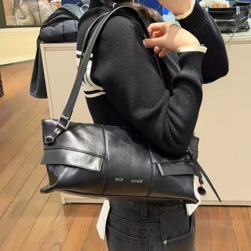 复古时尚百搭风琴包女单肩手提包黑色小众设计师款