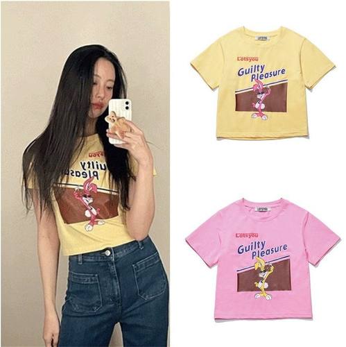 新版现货韩国小众 吴涟序同款 LOTSYOU 卡通兔子印花短款短袖t恤