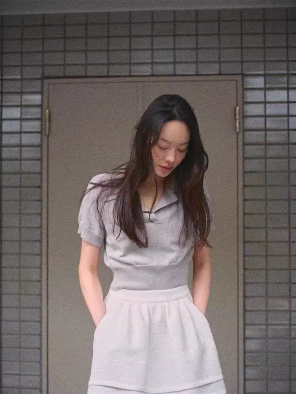 THE NEW VERSION OF THE KOREAN NICHE 24 NEW SIMPLE TEMPERAMENT SOLID COLOR THIN POLO COLLAR SHORT-SLEEVED KNITTED WOMEN