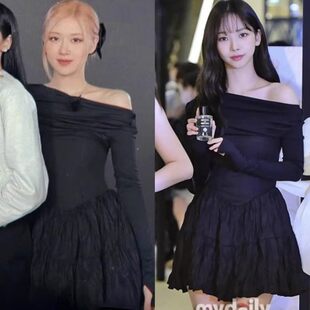 新版韩国小众 notyourrose 朴彩英同款修身一字露肩连衣裙