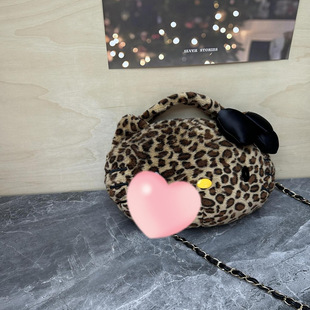 韩国小众 可爱饱满豹纹kt猫蝴蝶结斜挎包手提包橄榄球包