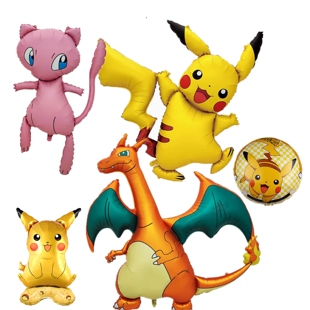 皮卡丘喷火龙梦幻精灵球圆形卡通铝膜气球儿童生日会布置场景用品