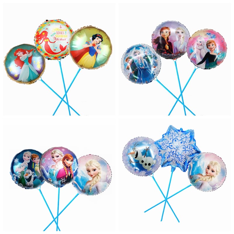中秋冰雪奇缘爱莎安娜组合铝膜卡通气球女孩公主生日布置杆子手拿