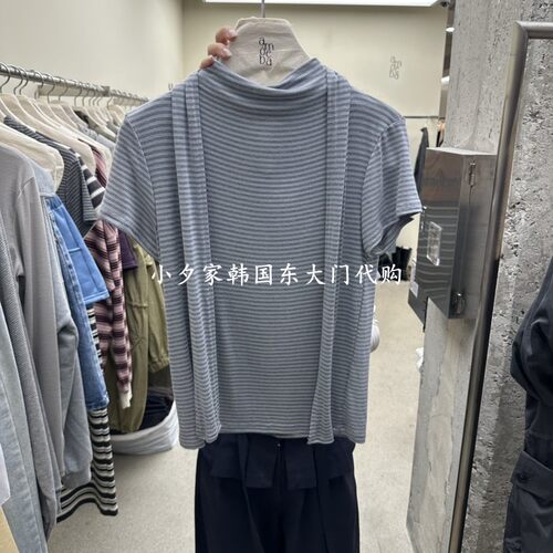 一件包邮 小夕韩国东大门代购AMOEBA 26秋款女装新品条纹短袖 T恤
