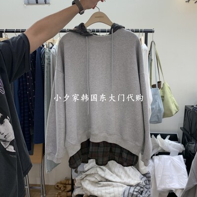 一件包邮小夕韩国东大门代购 SPAGHETTI 26冬女装假两件加绒卫衣