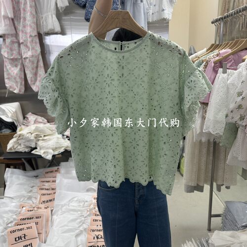 一件包邮 小夕韩国东大门代购 CORNER26夏款女装镂空衬衫 短袖T恤