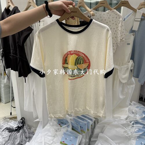 一件包邮 小夕韩国东大门代购OURMOMENT 26夏女装新品印花短袖T恤