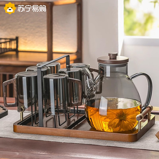 玻璃水杯家用凉水壶耐高温茶杯客厅待客喝水杯子茶壶水具套装 947g