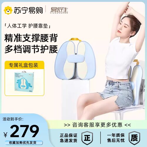 易舒生D8人体工学靠垫办公室腰靠靠垫座椅腰垫护腰汽车靠背垫2401