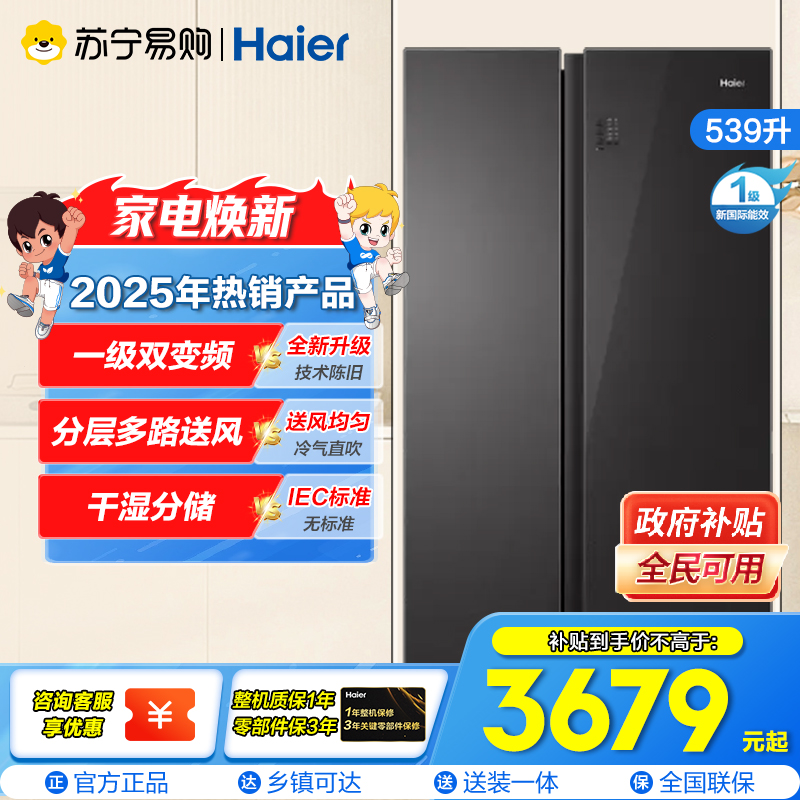 海尔539L对开门大容量一级冰箱