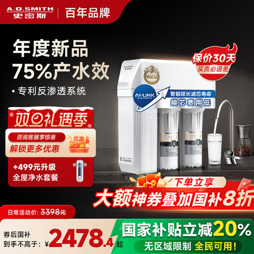 AO史密斯家用直饮净水器1600智能