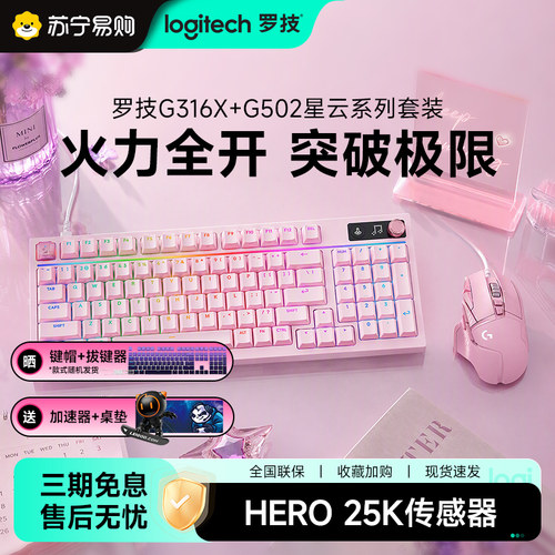 罗技G闪逸龙G316X游戏键盘G502hero星云机械鼠标键鼠套装【215】
