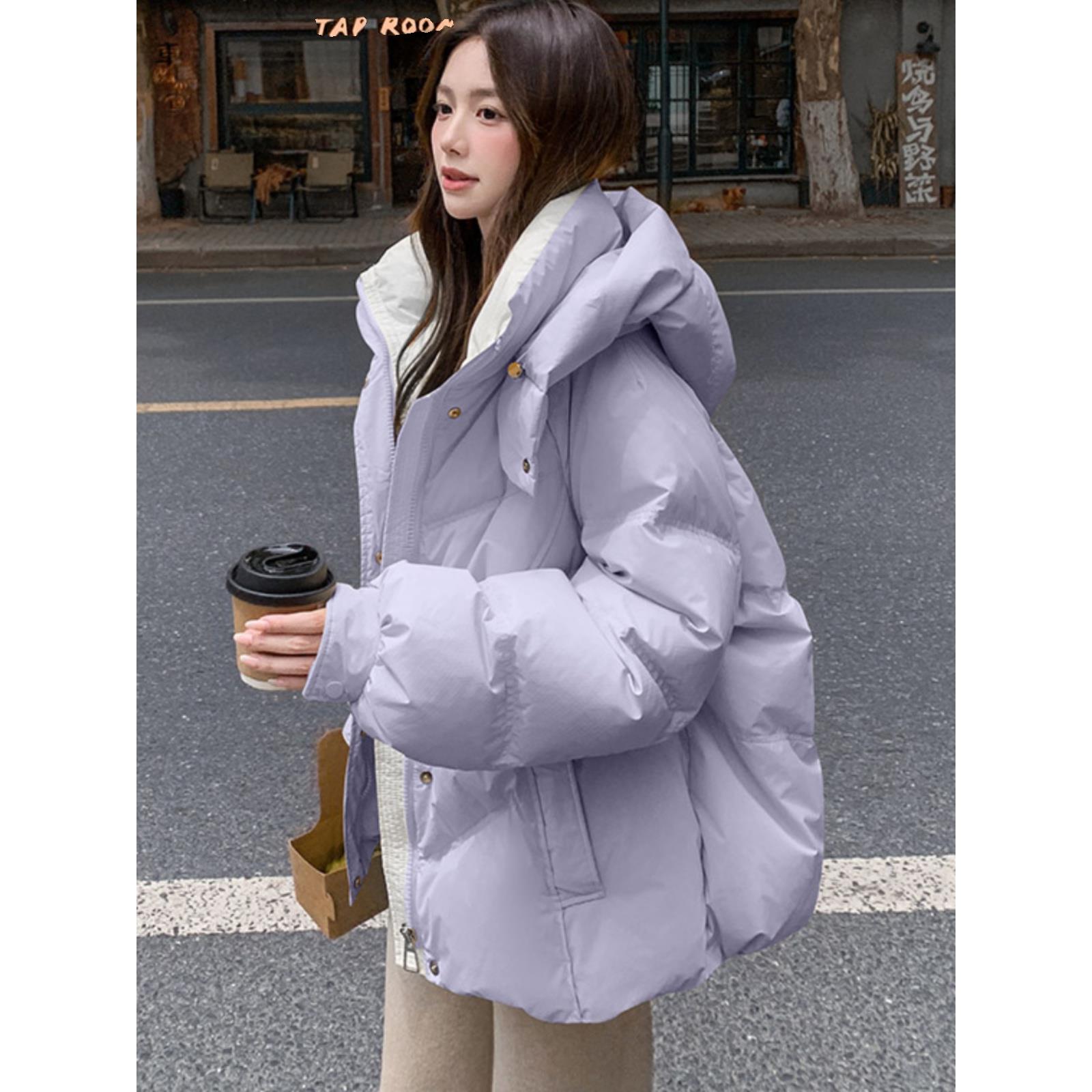 紫色羽绒服女冬2025年新款小个子短款加厚棉服面包服高端爆款外套