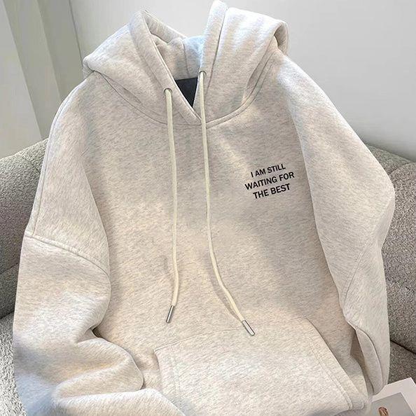 100纯棉慵懒风百搭连帽卫衣女秋冬新款宽松学生加绒加厚个性上衣