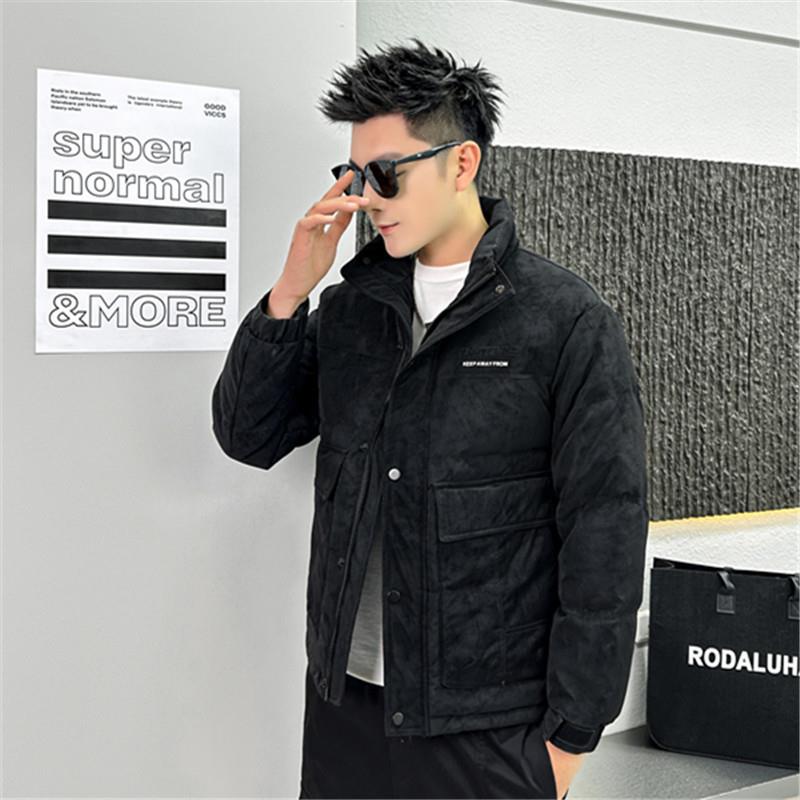 男士冬季PU皮立领羽绒服外套男款2025新款潮牌加厚保暖青年防寒服