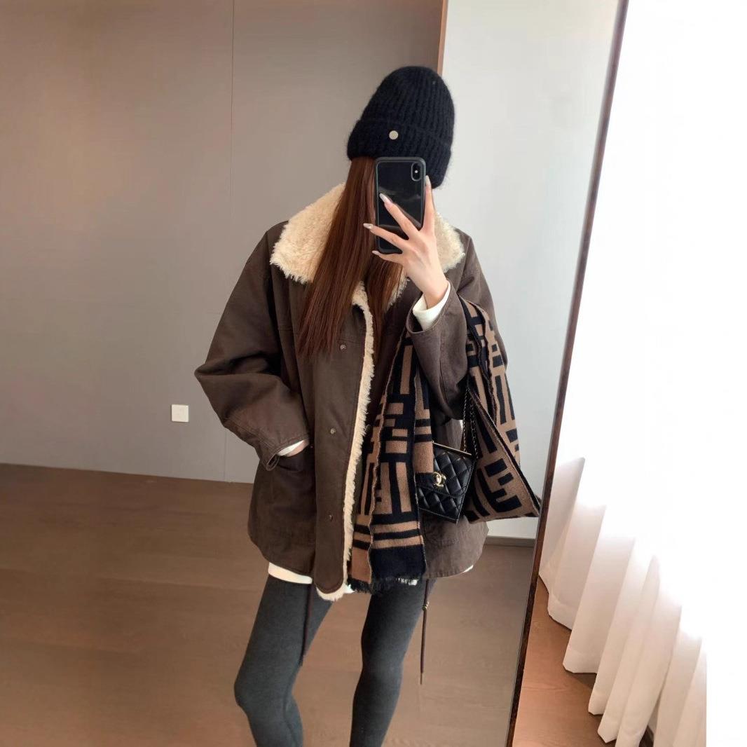 工装风 做旧水洗棉感防风宽松廓形大口袋中长款毛毛派克服G110822