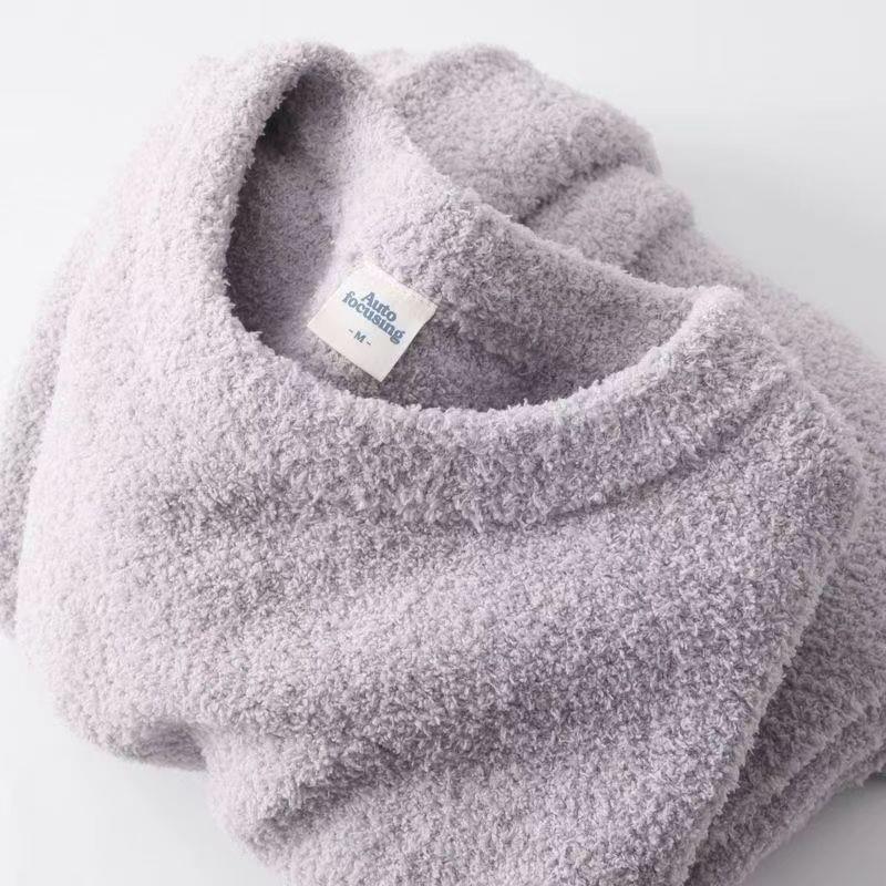 JU软糯香芋紫加绒加厚羊羔绒圆领卫衣女遛弯保暖宽松绒衫上衣秋冬