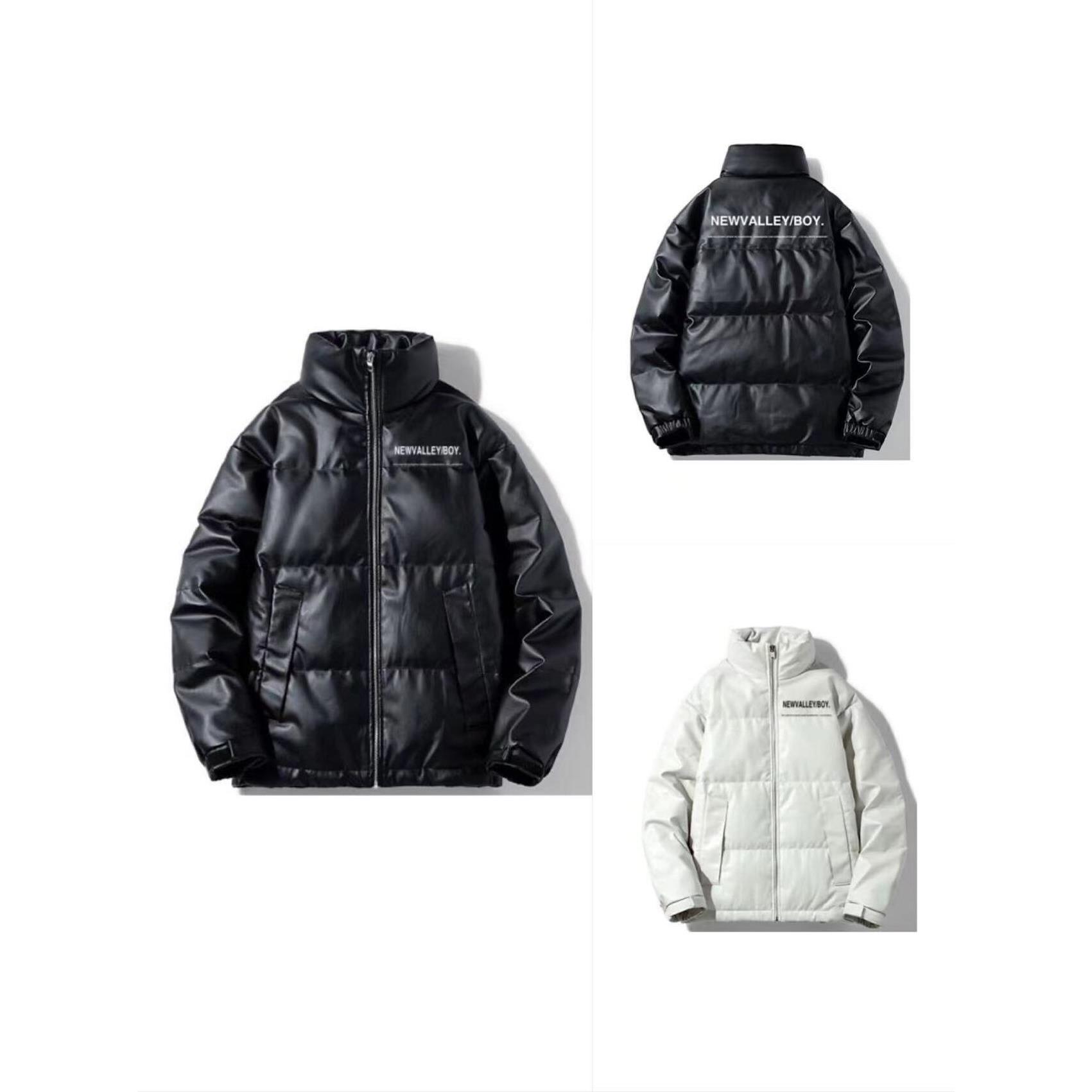 冬季PU皮羽绒服男青少年立领面包服亮面潮流男士保暖防风休闲帅气