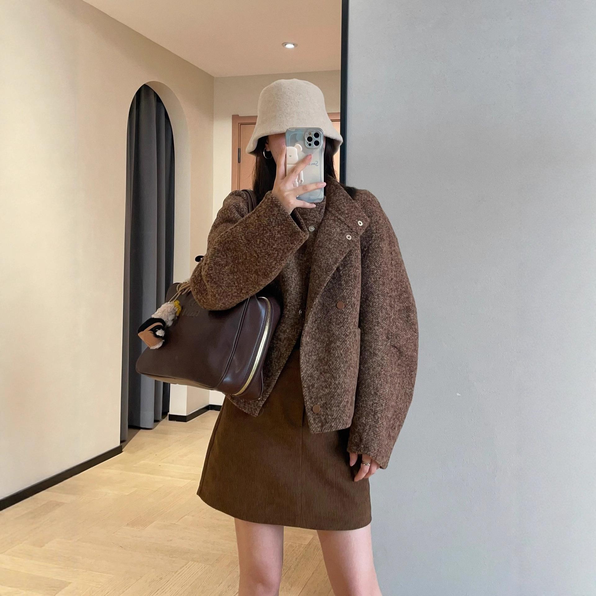 美拉德氛围细羊毛羊驼毛双面呢小个子短款大衣外套女25冬G110210