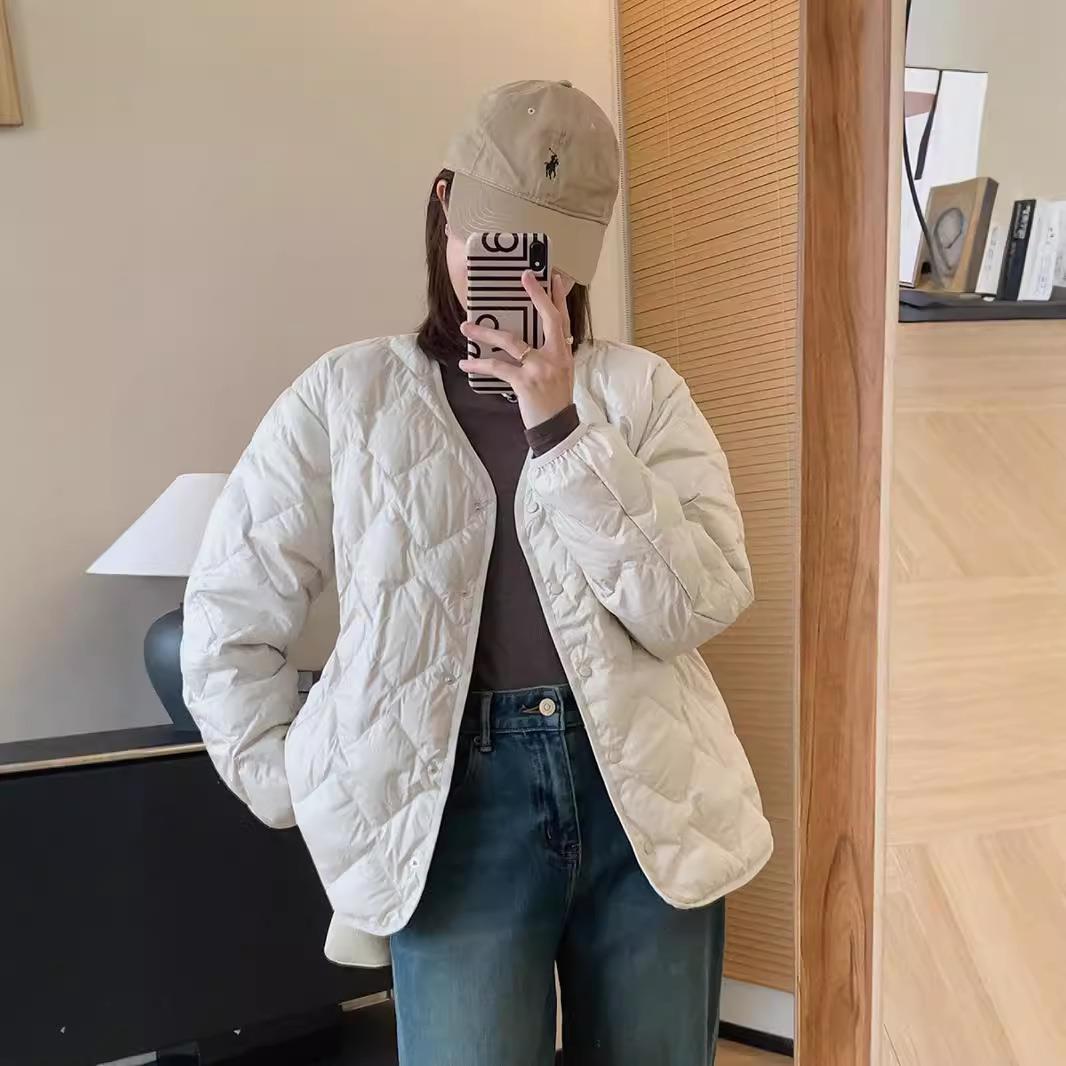 90新国标！无领极简菱格轻薄白鸭绒羽绒服女秋冬宽松外套F081709