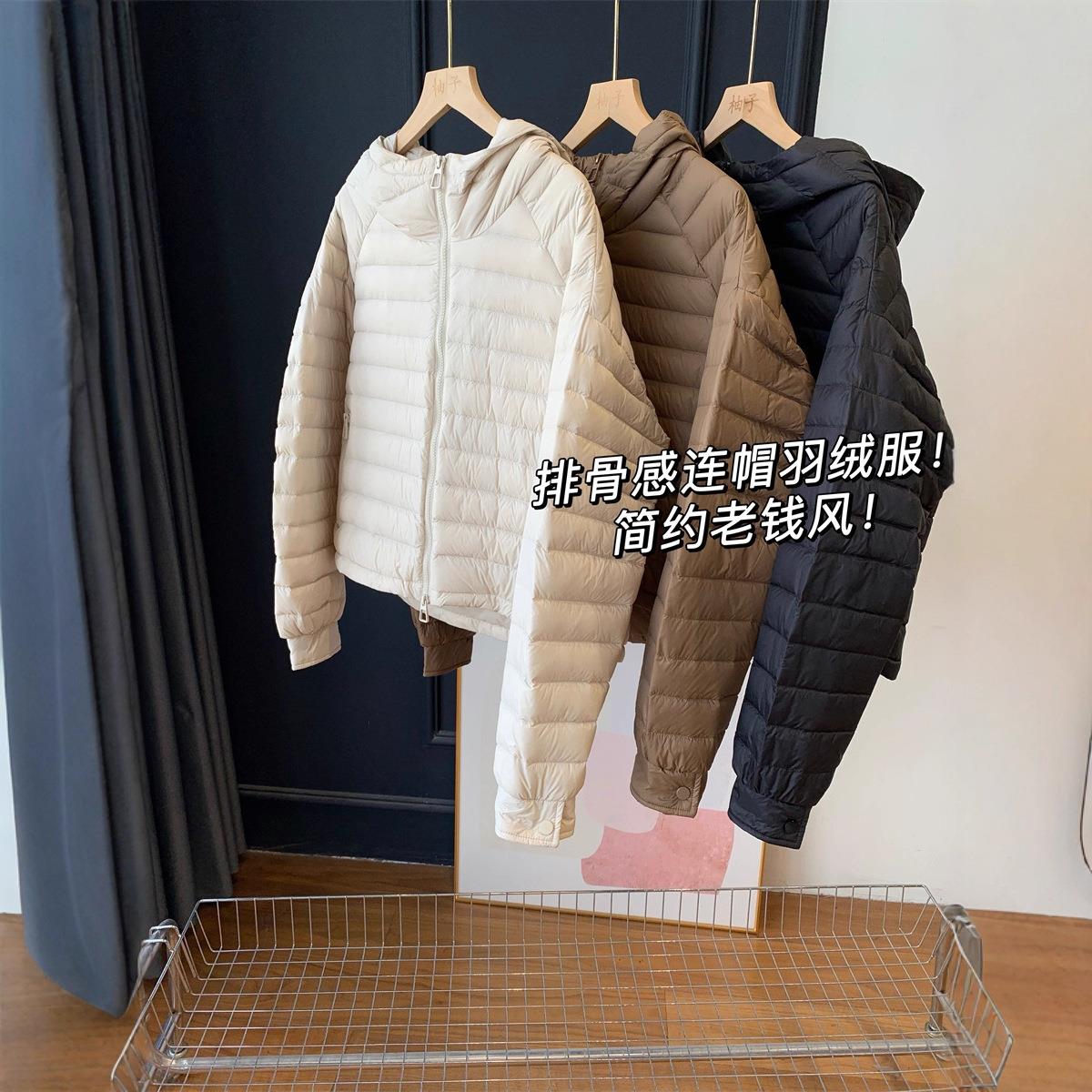 排骨感连帽羽绒服！简约老钱风！保暖显瘦90白鸭绒女25冬G110219