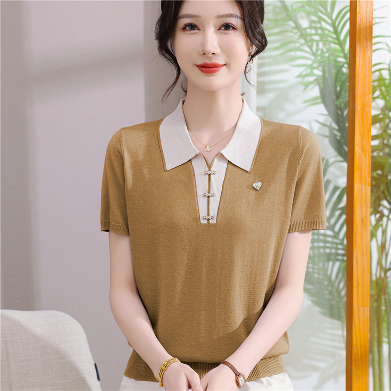时尚夏季妈妈POIO领天丝短袖T恤