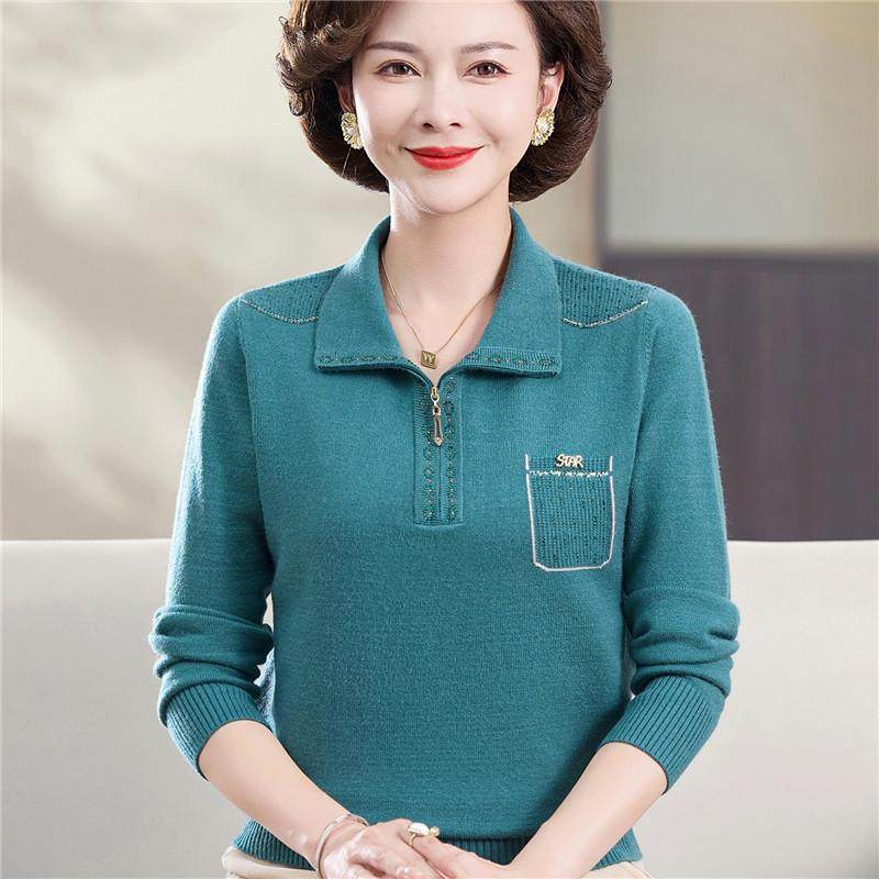 秋冬中老年女装大码半拉链羊毛衫
