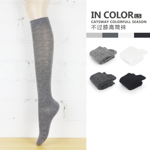 日韩学院风jk制服春秋小腿袜高筒袜棉袜打底女纯黑白灰靴袜堆堆袜