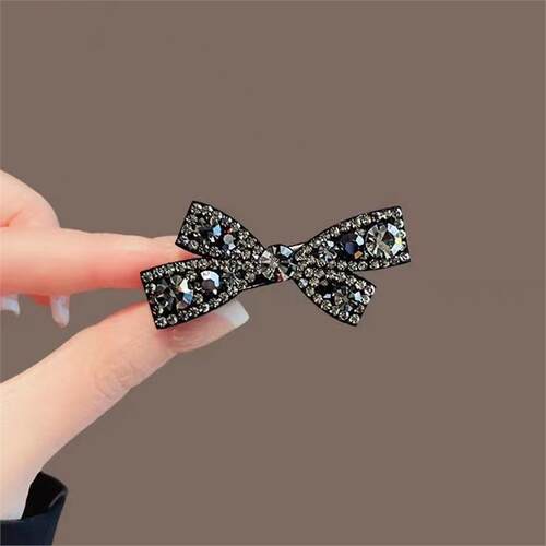 水钻黑色蝴蝶结一字夹发饰女顶夹发卡夹子头饰发夹边夹碎发刘海夹