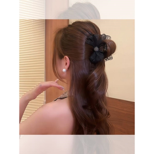 中号黑色蝴蝶结高级感头发抓夹2025新款后脑勺马尾半扎发夹头饰女