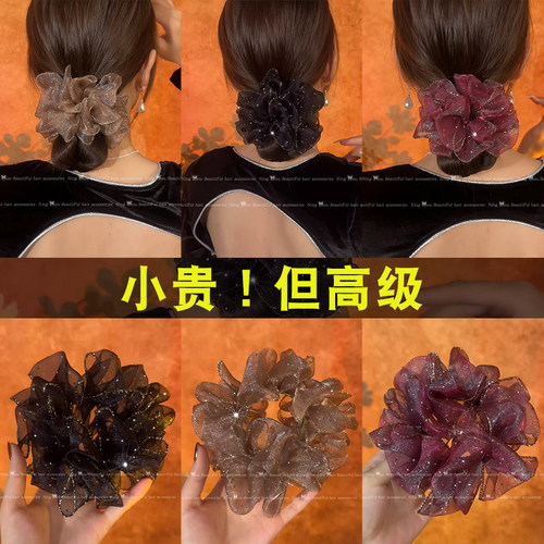 欧根纱满天星大肠发圈高级感头绳皮筋女扎头高弹力发绳丸子头发饰