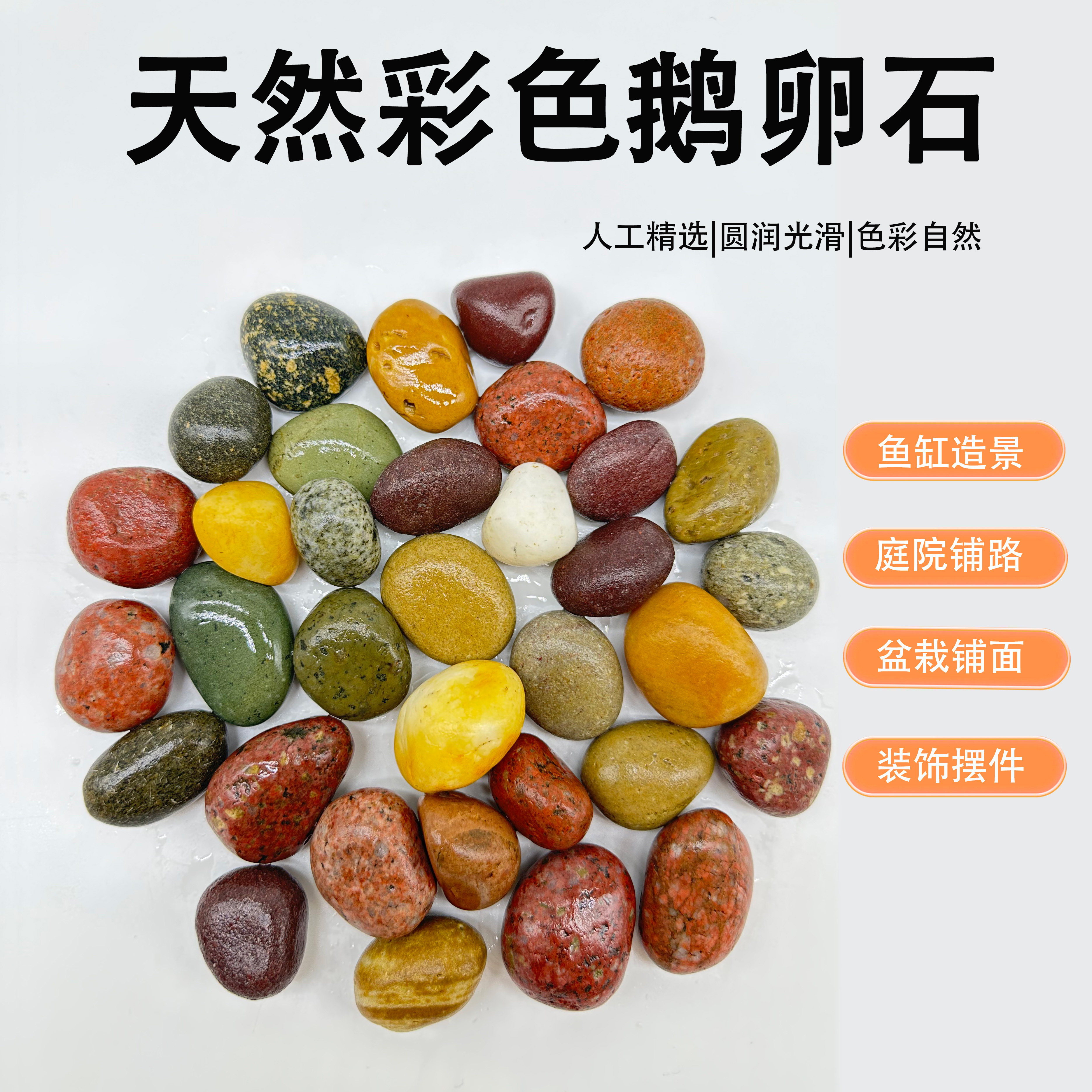 天然彩色鹅卵石五彩石庭院铺路石鱼缸造景石园艺布景石雨花石