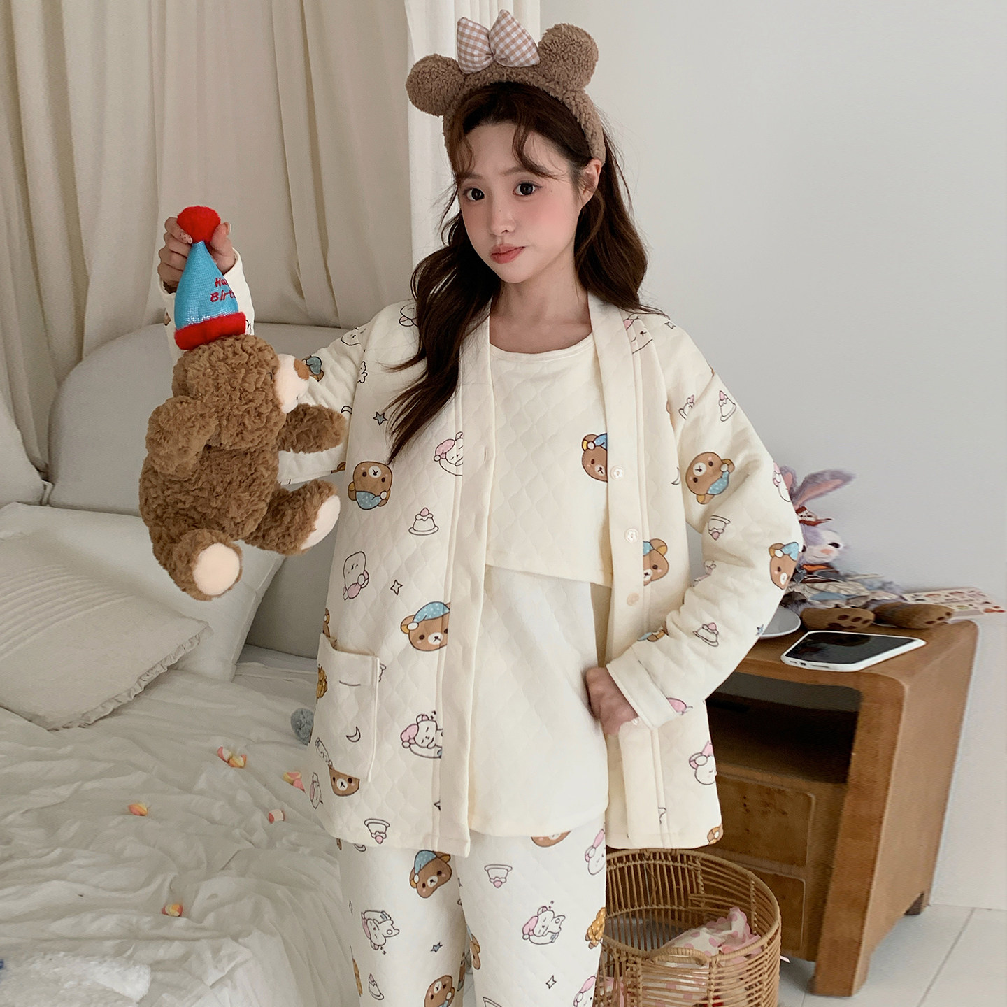 空气棉三件套月子服秋冬纯棉哺乳