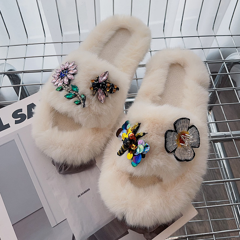 毛毛拖鞋闪钻仙女风气质毛绒拖鞋女外穿平底防滑加厚保暖室内拖鞋,女鞋,毛毛鞋,淘宝优惠券,粉丝福利购,淘宝优惠卷