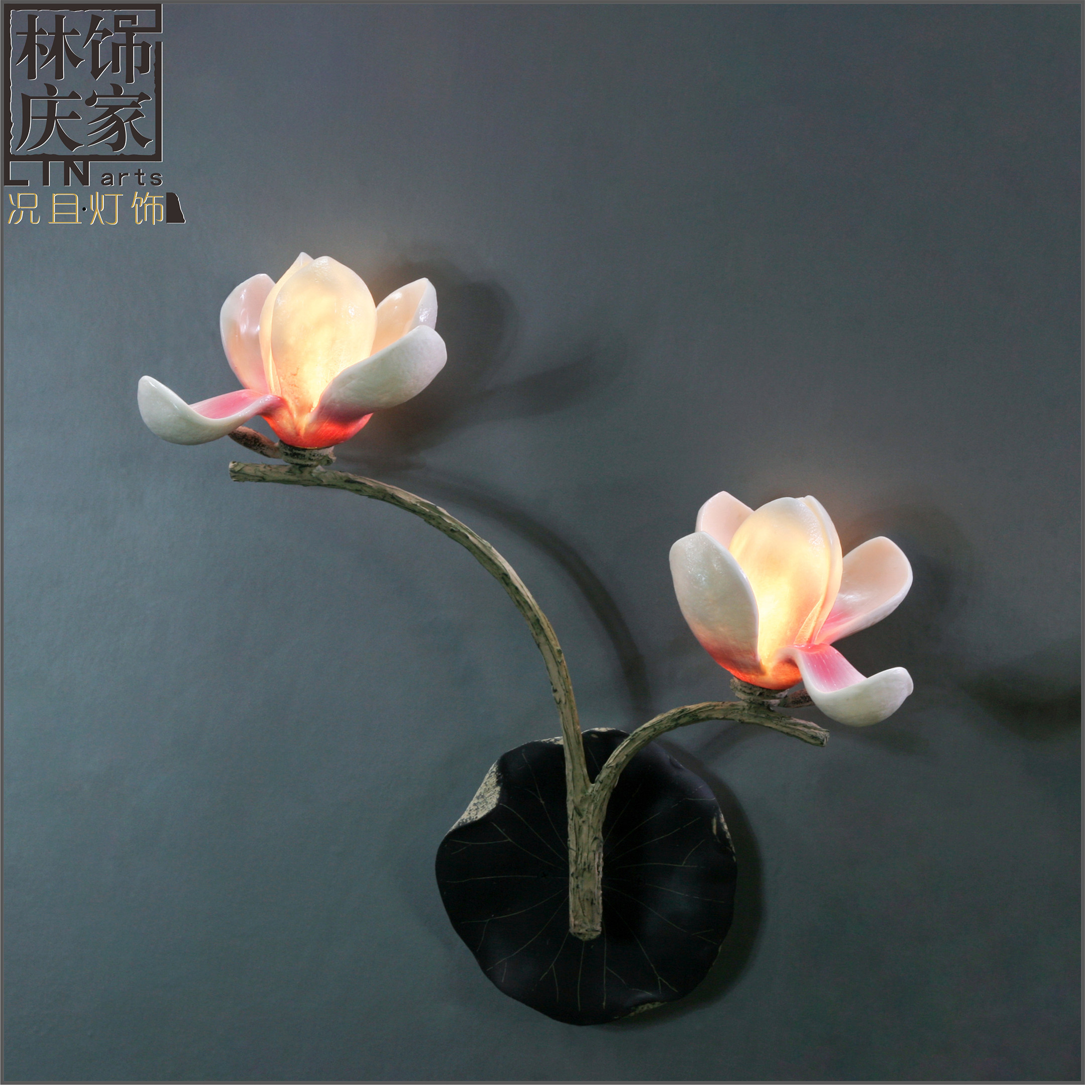 创意新中式手绘床头壁灯简约客厅书房卧室3d玉兰花树脂阳台墙饰灯