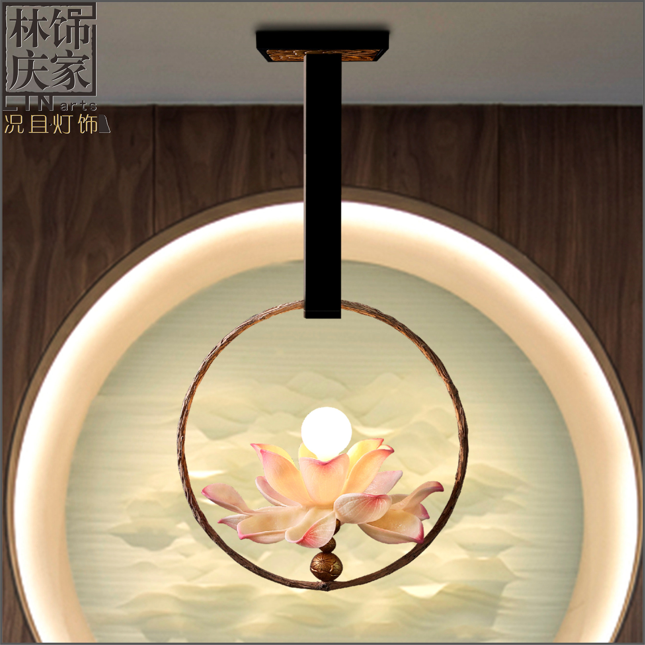 新中式荷花吊灯客厅玄关吊顶灯餐厅过道阳台顶灯莲花艺术氛围灯