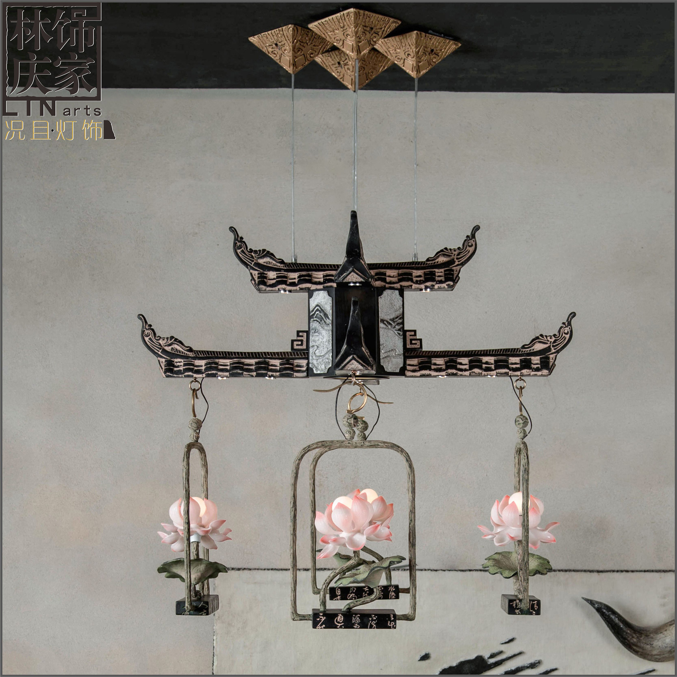现代中式吊顶灯客厅灯中国风茶楼包房餐厅吊灯创意禅意卧室鸟笼灯