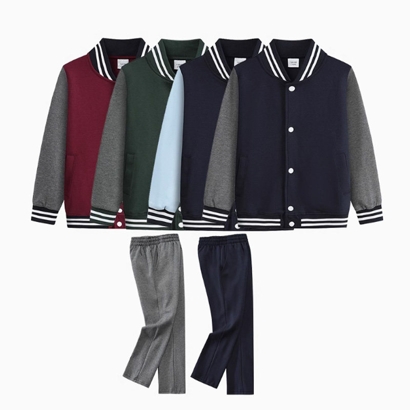 中小学生校服棒球服男童女童运动裤子套装儿童班服外套深灰酒红色
