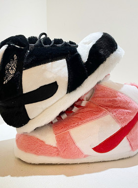 新品恶搞AJ儿童棉拖鞋冬季小孩中大男童室内居家宝宝防滑包跟棉鞋